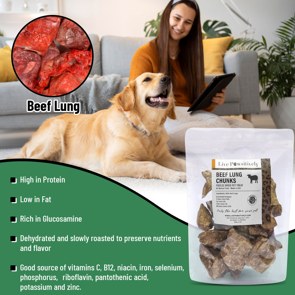 Beef Lung Chunks, Freeze Dried Beef Lung for Dogs made in USA, 7oz