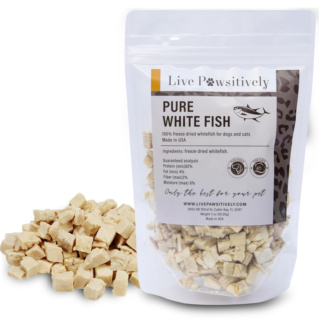 Live Pawsitively Pure White Fish Single ingredient dog/cat treat 3oz, Made in USA