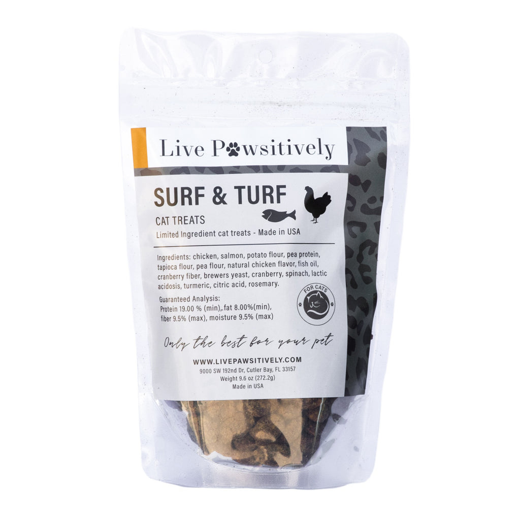 Live Pawsitively Surf & Turf Crunchy Cat Treats, Made in USA, 9.7oz