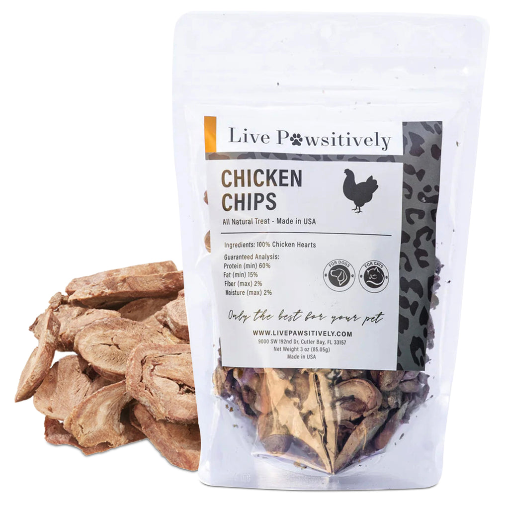 Chicken Chips Freeze Dried Sliced Chicken Hearts Single Ingredient Pet Treat