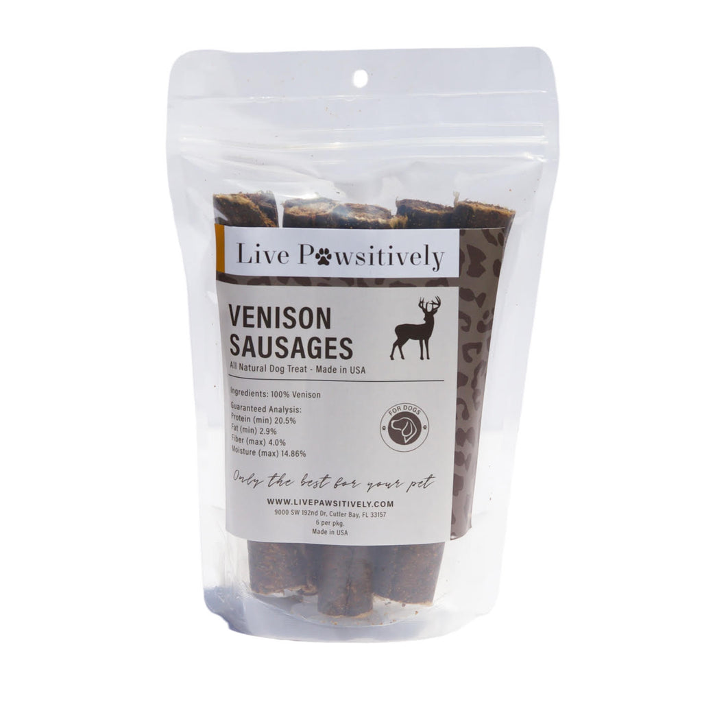 Live Pawsitively Venison Sausage Single Ingredient Dog Treat, 7.5oz, Made in USA